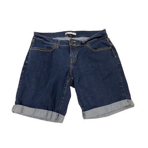 Levis Womens Bermuda Shorts Size 18 Mid Rise Stretch Dark Denim Jean Roll Tab